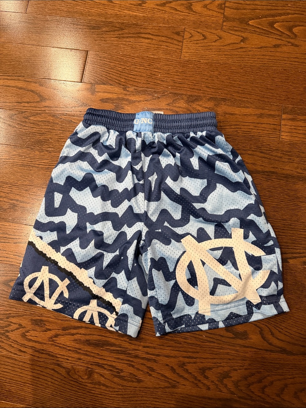 Mitchell and Ness UNC Tarheels Blue & Navy Kids Basketball Shorts with Team logo